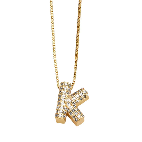 Jewelry Copper Box Chain English Alphabet Zircon Gold Plated Necklace Set Simple Style