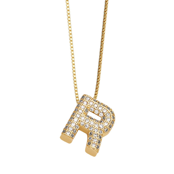 Jewelry Copper Box Chain English Alphabet Zircon Gold Plated Necklace Set Simple Style