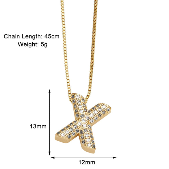 Jewelry Copper Box Chain English Alphabet Zircon Gold Plated Necklace Set Simple Style