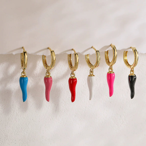 Jewelry Copper Colorful Sshaped Pepper Earrings Geometric Dripping Oil Style