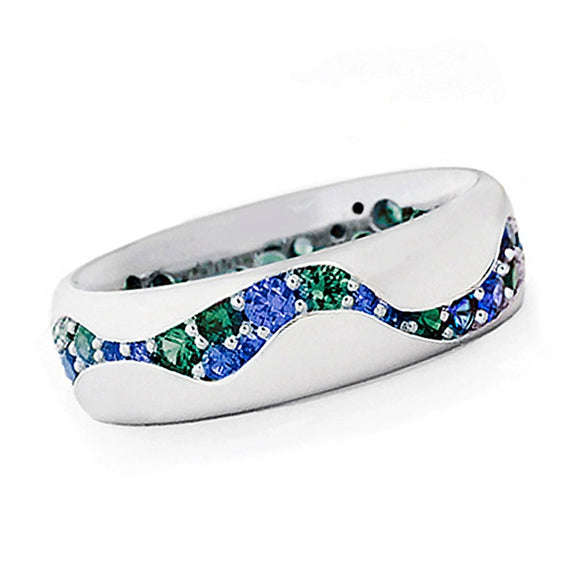 Jewelry Copper Couple Ring Inlaid Blue Green Zircon Geometric Style