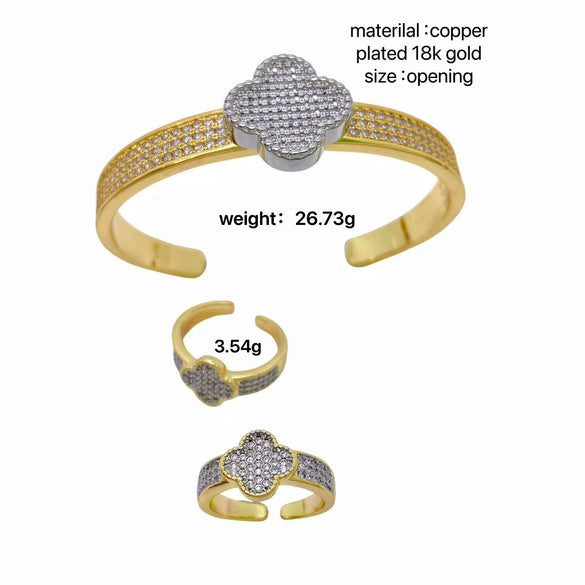 Jewelry Copper Cshaped Fourleaf Clover Twocolor Plating Zirconia Light Luxury