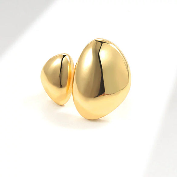 Jewelry Copper Double Oval Asymmetrical Curvature Geometric Ring Electroplated Brushed