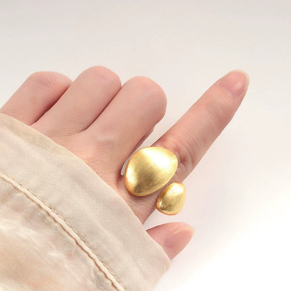 Jewelry Copper Double Oval Asymmetrical Curvature Geometric Ring Electroplated Brushed