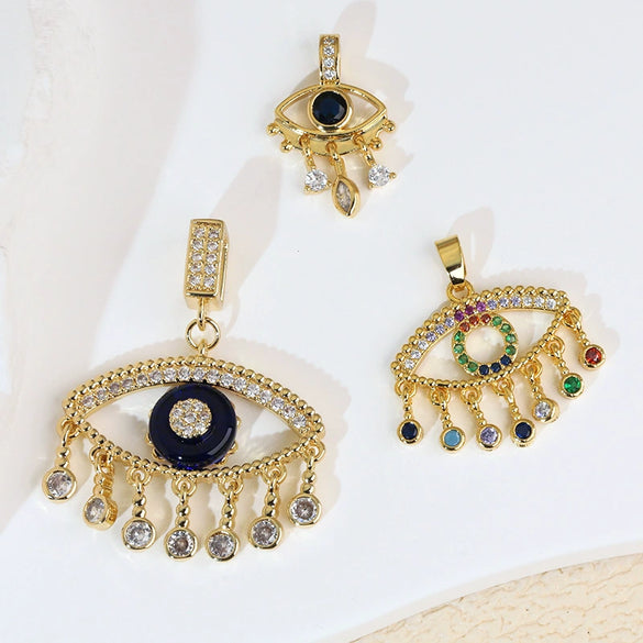 Jewelry Copper Electroplated Tassel Necklace Pendant With Devil's Eye Design