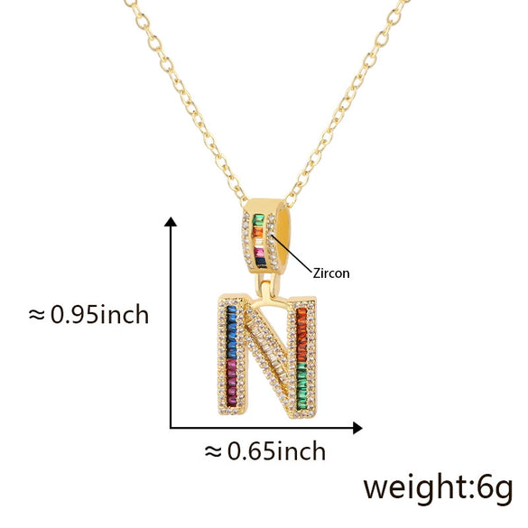 Jewelry Copper English Letter Pendant Necklace With Micro Inlaid Zircon Electroplated