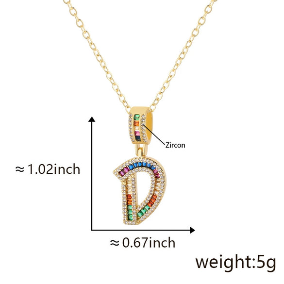 Jewelry Copper English Letter Pendant Necklace With Micro Inlaid Zircon Electroplated