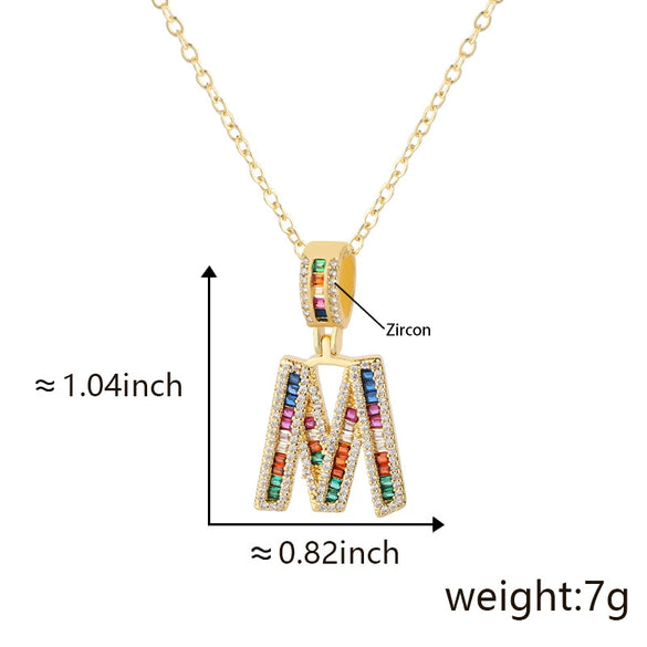 Jewelry Copper English Letter Pendant Necklace With Micro Inlaid Zircon Electroplated