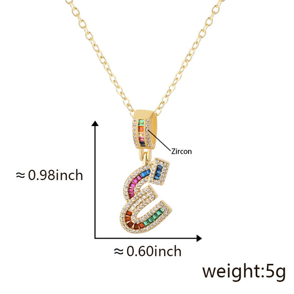 Jewelry Copper English Letter Pendant Necklace With Micro Inlaid Zircon Electroplated