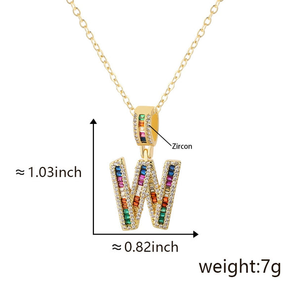 Jewelry Copper English Letter Pendant Necklace With Micro Inlaid Zircon Electroplated