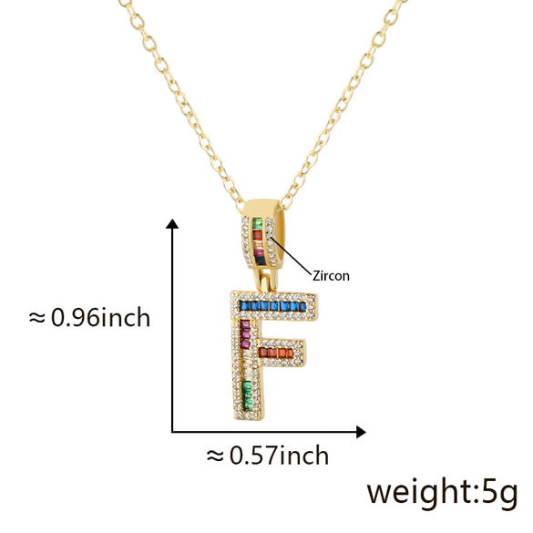 Jewelry Copper English Letter Pendant Necklace With Micro Inlaid Zircon Electroplated