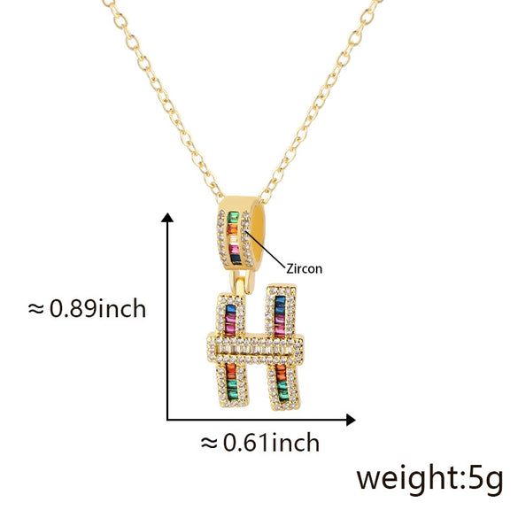 Jewelry Copper English Letter Pendant Necklace With Micro Inlaid Zircon Electroplated