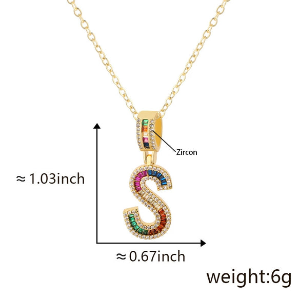 Jewelry Copper English Letter Pendant Necklace With Micro Inlaid Zircon Electroplated