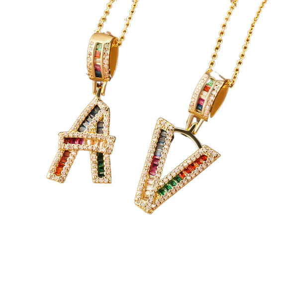 Jewelry Copper English Letter Pendant Necklace With Micro Inlaid Zircon Electroplated