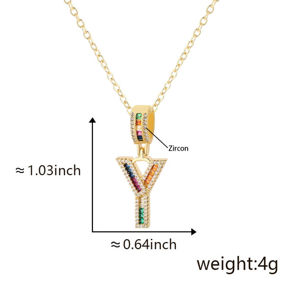 Jewelry Copper English Letter Pendant Necklace With Micro Inlaid Zircon Electroplated