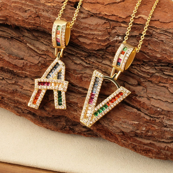 Jewelry Copper English Letter Pendant Necklace With Micro Inlaid Zircon Electroplated