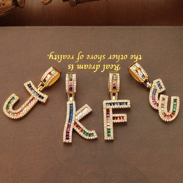Jewelry Copper English Letter Pendant Necklace With Micro Inlaid Zircon Electroplated