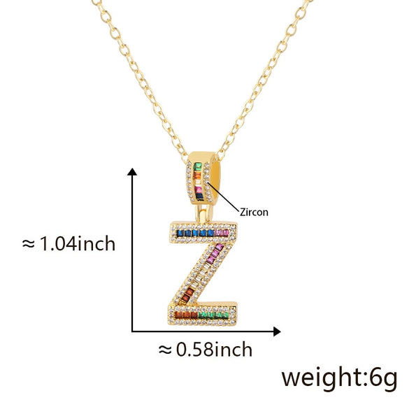 Jewelry Copper English Letter Pendant Necklace With Micro Inlaid Zircon Electroplated