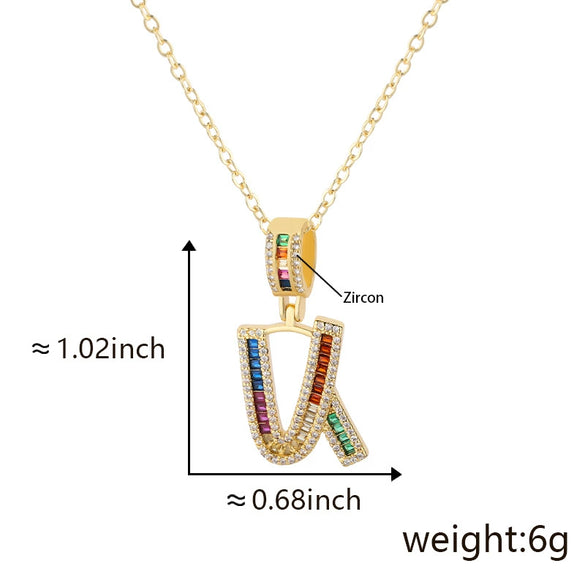 Jewelry Copper English Letter Pendant Necklace With Micro Inlaid Zircon Electroplated