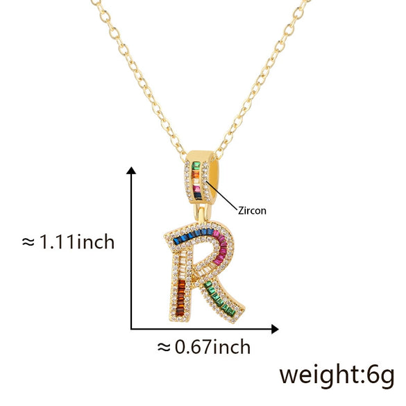 Jewelry Copper English Letter Pendant Necklace With Micro Inlaid Zircon Electroplated