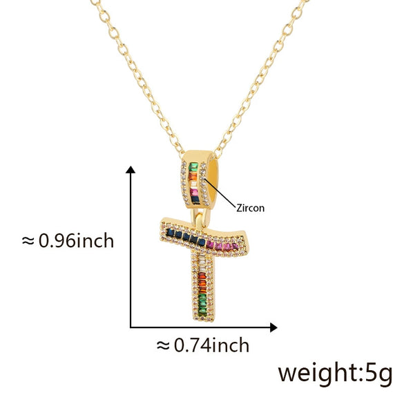 Jewelry Copper English Letter Pendant Necklace With Micro Inlaid Zircon Electroplated