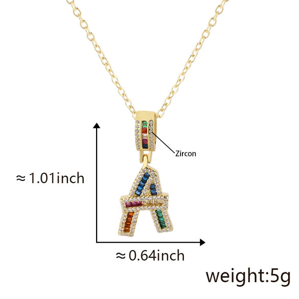 Jewelry Copper English Letter Pendant Necklace With Micro Inlaid Zircon Electroplated