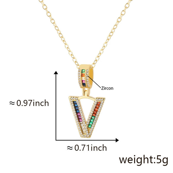 Jewelry Copper English Letter Pendant Necklace With Micro Inlaid Zircon Electroplated