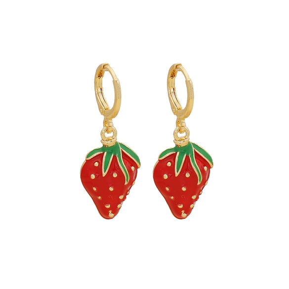 Jewelry Copper Fruit Cherry Strawberry Earrings Dripping Oil Style For Women