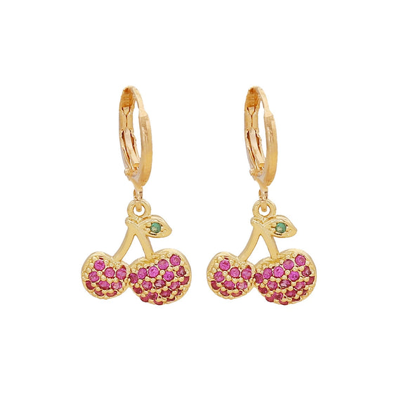 Jewelry Copper Fruit Cherry Strawberry Earrings Dripping Oil Style For Women