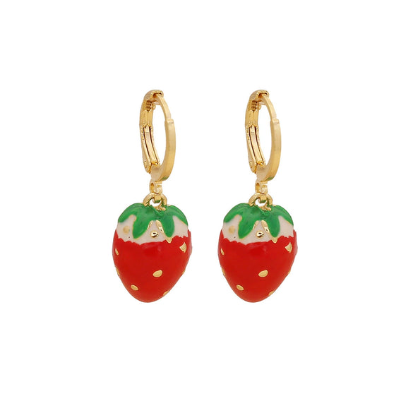 Jewelry Copper Fruit Cherry Strawberry Earrings Dripping Oil Style For Women