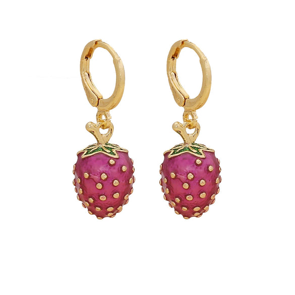 Jewelry Copper Fruit Cherry Strawberry Earrings Dripping Oil Style For Women