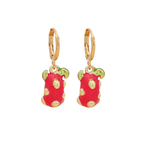 Jewelry Copper Fruit Cherry Strawberry Earrings Dripping Oil Style For Women
