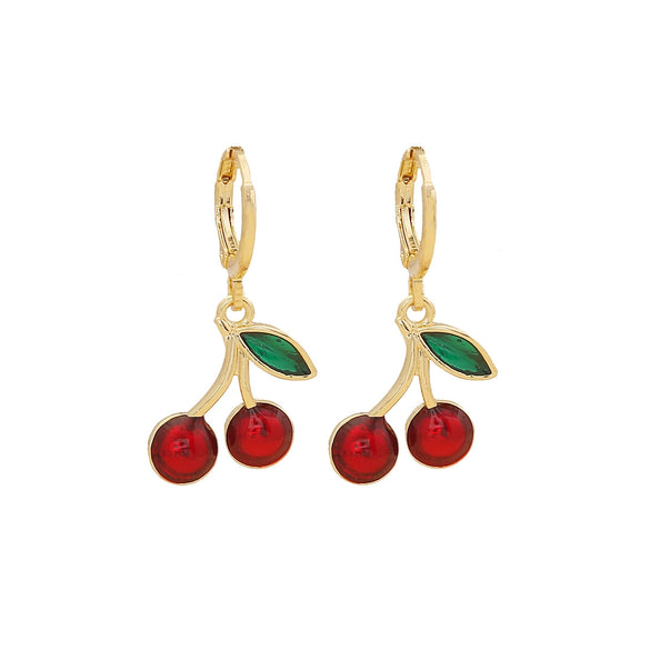 Jewelry Copper Fruit Cherry Strawberry Earrings Dripping Oil Style For Women