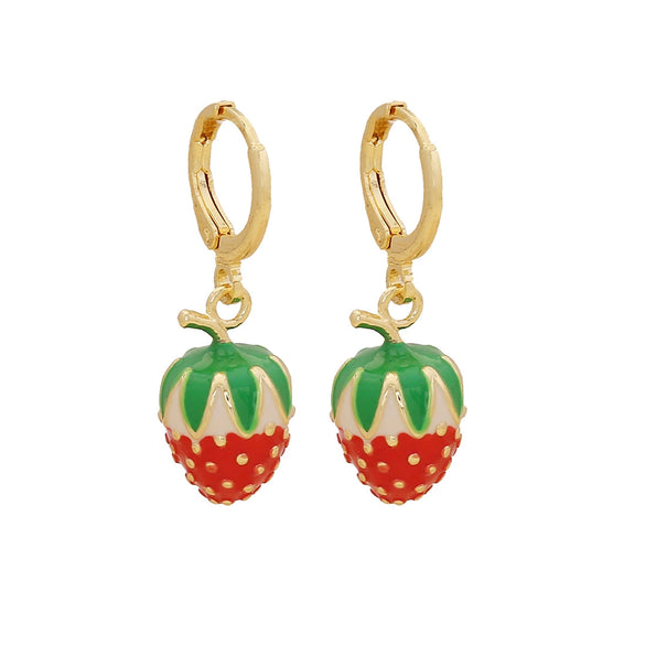 Jewelry Copper Fruit Cherry Strawberry Earrings Dripping Oil Style For Women
