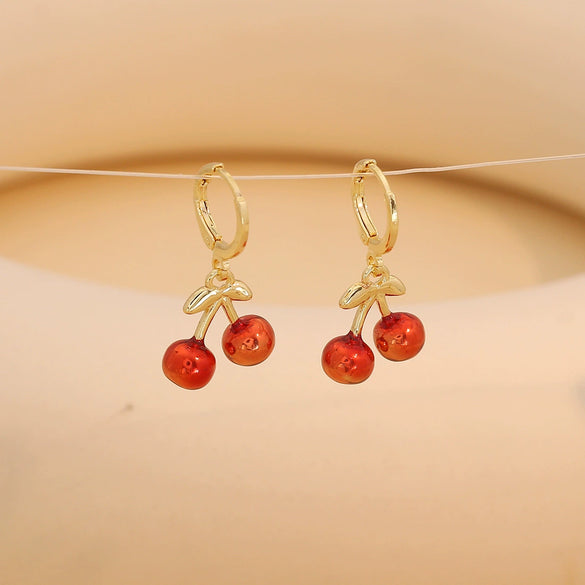 Jewelry Copper Fruit Cherry Strawberry Earrings Dripping Oil Style For Women