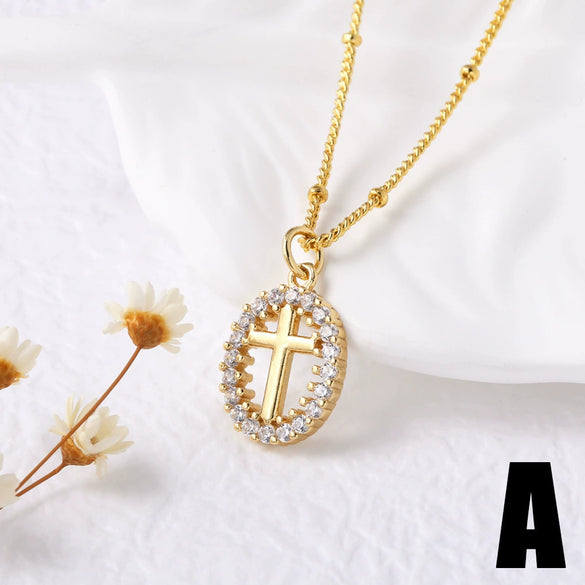 Jewelry Copper Geometric Cross Lightning Pendant Necklace Electroplated Real Gold Collarbone Chain For Women