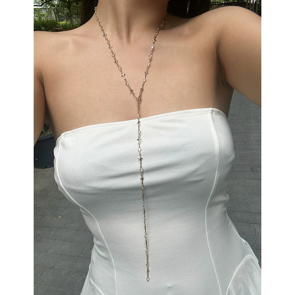 Jewelry Copper Geometric Daisy Yshaped Clavicle Chain Necklace With Electroplating And Artificial Crystal Pendant