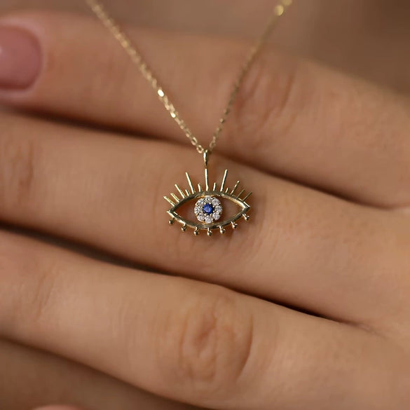 Jewelry Copper Geometric Devil's Eye Micropaved Zircon Electroplated Ochain Women's Necklace
