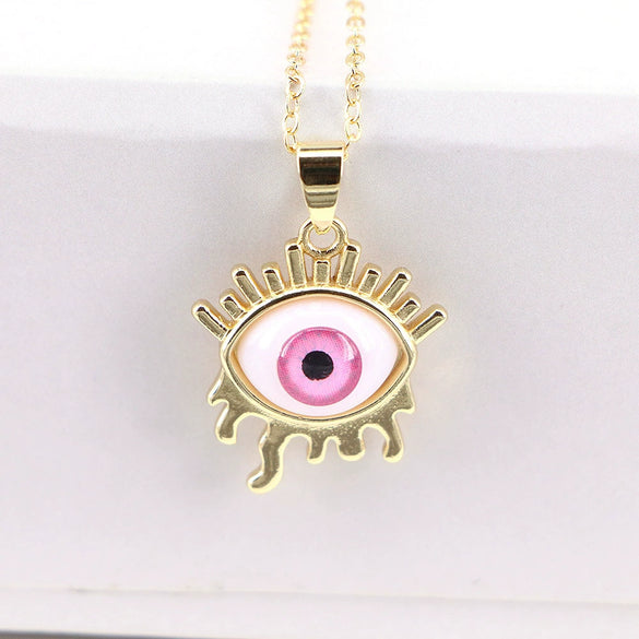 Jewelry Copper Geometric Devil's Eye Pendant Necklace Electroplating Water Wave Chain Mixed Gem Inlay