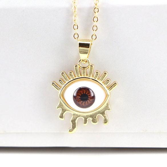 Jewelry Copper Geometric Devil's Eye Pendant Necklace Electroplating Water Wave Chain Mixed Gem Inlay