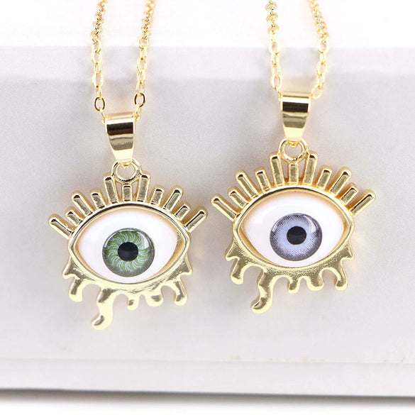 Jewelry Copper Geometric Devil's Eye Pendant Necklace Electroplating Water Wave Chain Mixed Gem Inlay