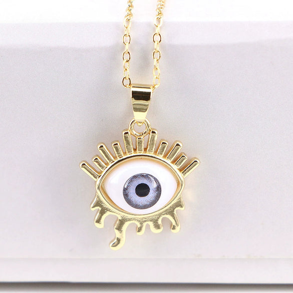 Jewelry Copper Geometric Devil's Eye Pendant Necklace Electroplating Water Wave Chain Mixed Gem Inlay