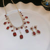 Jewelry Copper Geometric Diamondencrusted Square Tassel Clavicle Chain Earrings Necklace Light Luxury