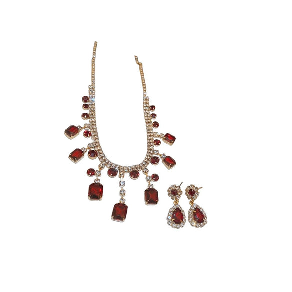 Jewelry Copper Geometric Diamondencrusted Square Tassel Clavicle Chain Earrings Necklace Light Luxury