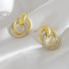 Jewelry Copper Geometric Double Ring Round Earrings And Ring With Diamonds For Women Electroplated