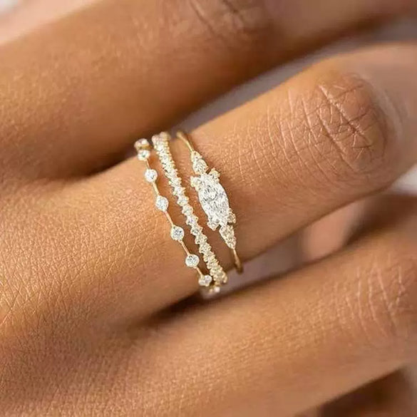 Jewelry Copper Geometric Electroplating Women's Ring Threepiece Set With Horse Eye Zircon
