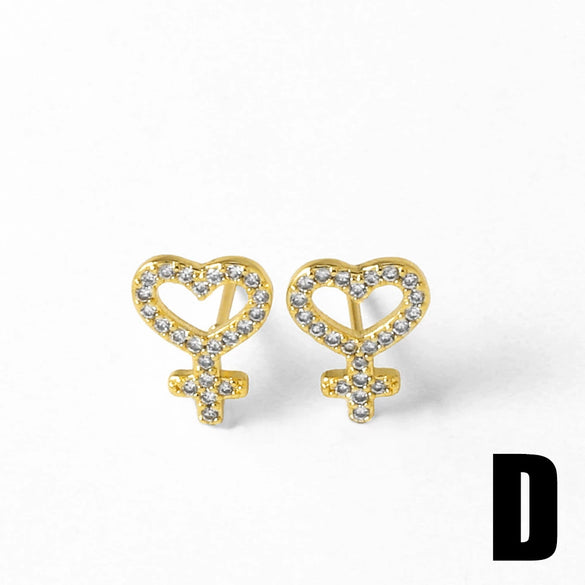 Jewelry Copper Geometric Heart Earrings Electroplated Minimalist Style