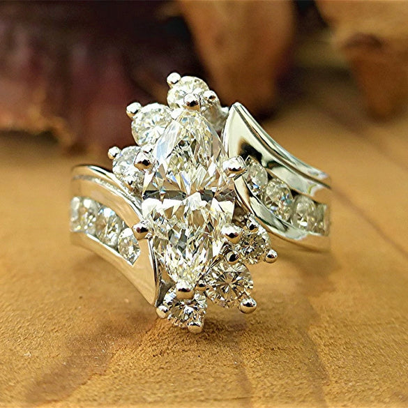 Jewelry Copper Geometric Horse Eye Shaped Zircon Ring For Women