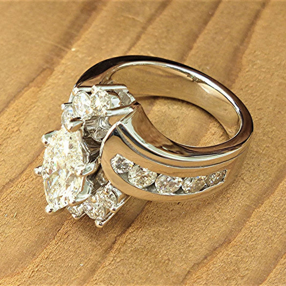 Jewelry Copper Geometric Horse Eye Shaped Zircon Ring For Women