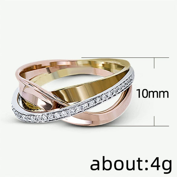 Jewelry Copper Geometric Microinlaid Ladies Ring Threecolor Plating